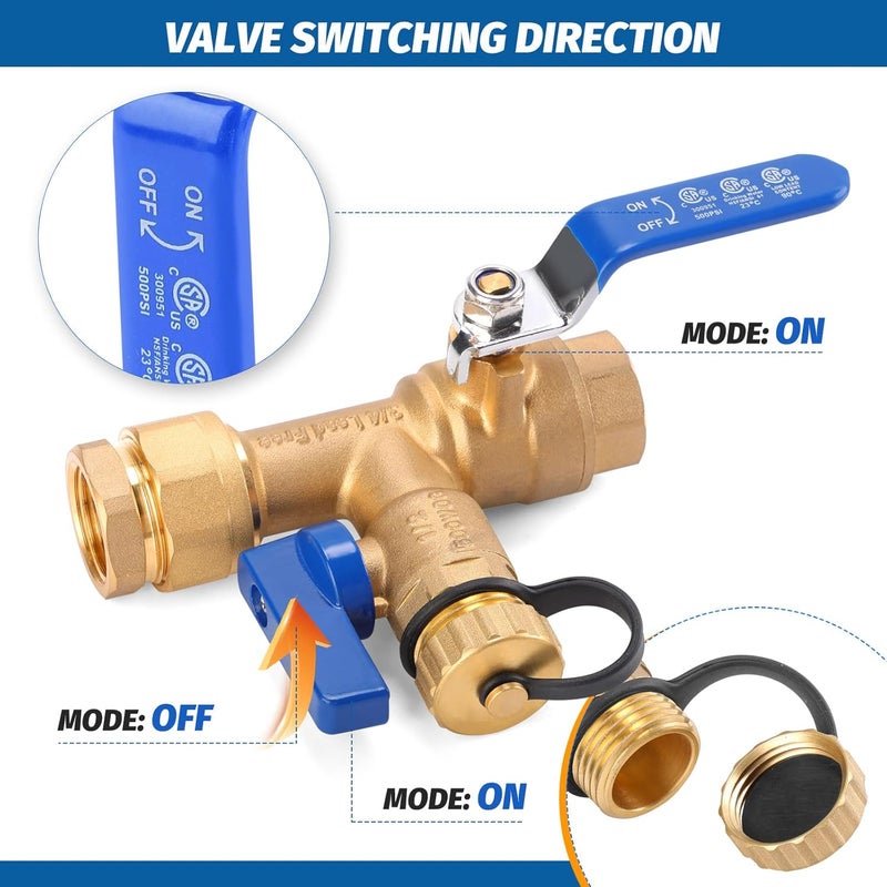 FIDISP 8Pcs 3/4 Inch IPS Isolator Tankless Water Heater Valve Kit with 2Pcs 3/4" NPT to 1/2" FNPT and 2Pcs Brass Pipe Fitting, Tankless Water Heater Flushing Kit with Pressure Relief Valve, Clean Brass - Image 2